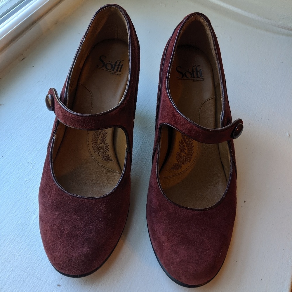 Suede Burgundy Mary Jane Sofft Heels